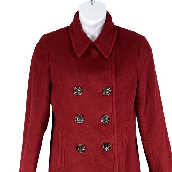 Calvin Klein Womens 12 Red Double Breasted Wool Cashmere Blend Peacoat Timeless - Picture 5 of 16